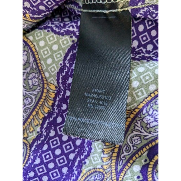 Simply Emma Top Women's sz 2X V-neck Handkerchief Print Multi Boho Peasant Panes - Picture 12 of 15